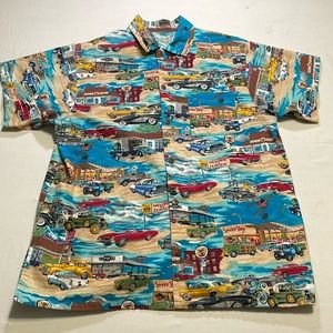 Vintage Matt Rider Men’s Button Down 60’s Laguna Beach Cars Scene. Pre-Owned.